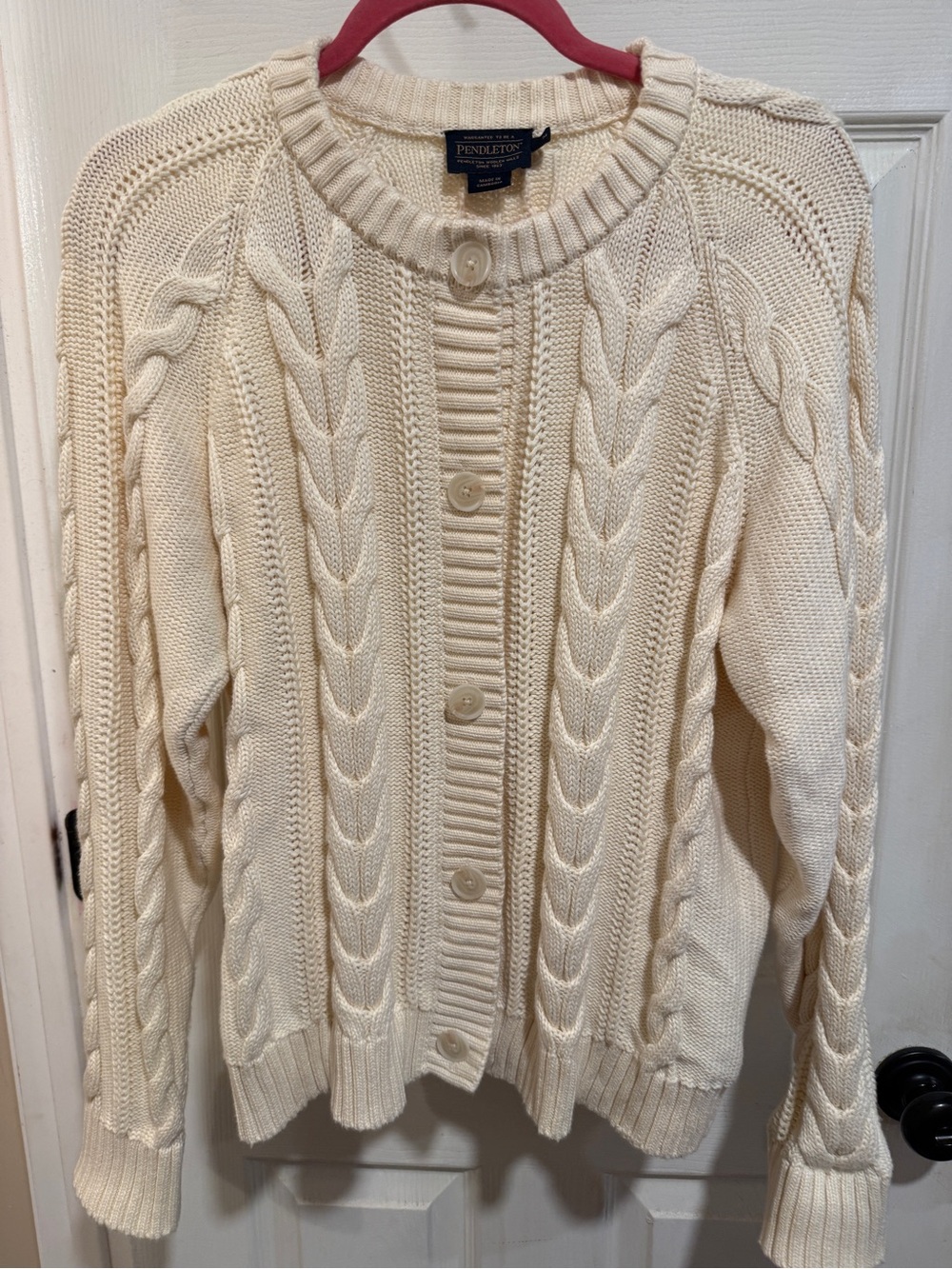 Pendleton Cream Cable-Knit Button Cardigan
